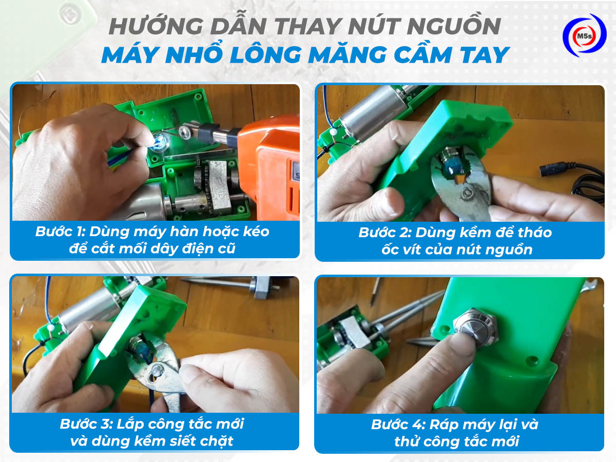 Hướng dẫn thay nút nguồn máy nhổ lông măng vịt cầm tay