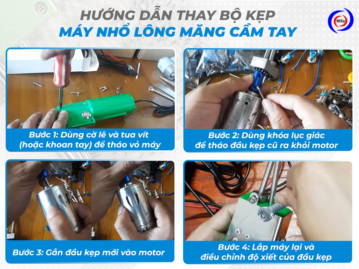 Hướng dẫn thay thế thanh kẹp máy nhổ lông măng vịt