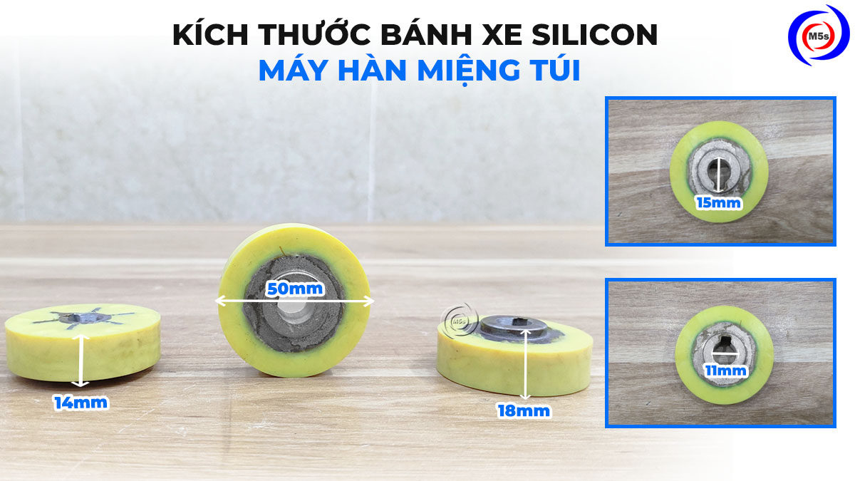 Kích thước bánh xe silicon 15mm của máy hàn túi liên tục