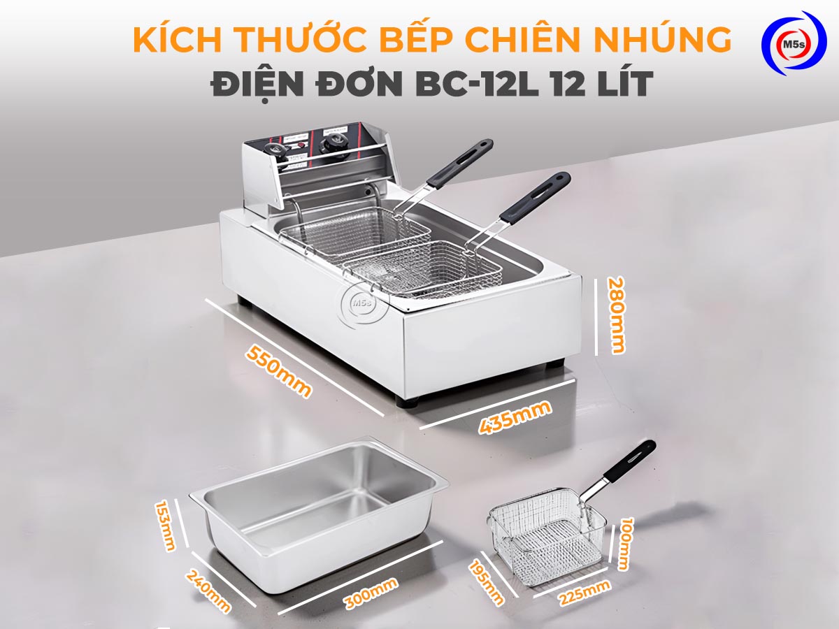kích thước bếp chiên nhúng BC-12L