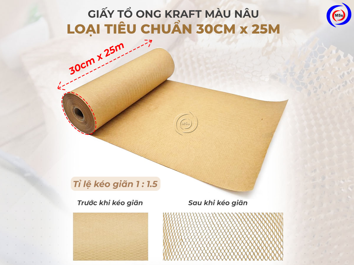 Giấy tổ ong kraft màu nâu loại tiêu chuẩn 30cm x 25m