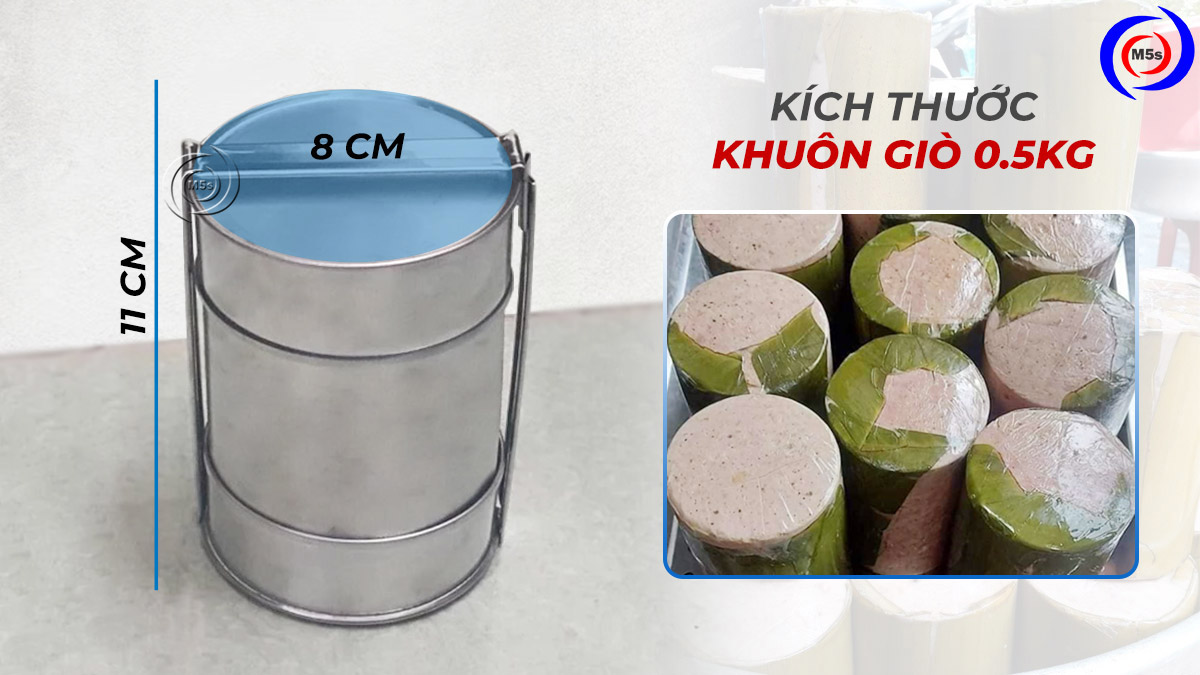 Kích thước khuôn giò 0,5kg