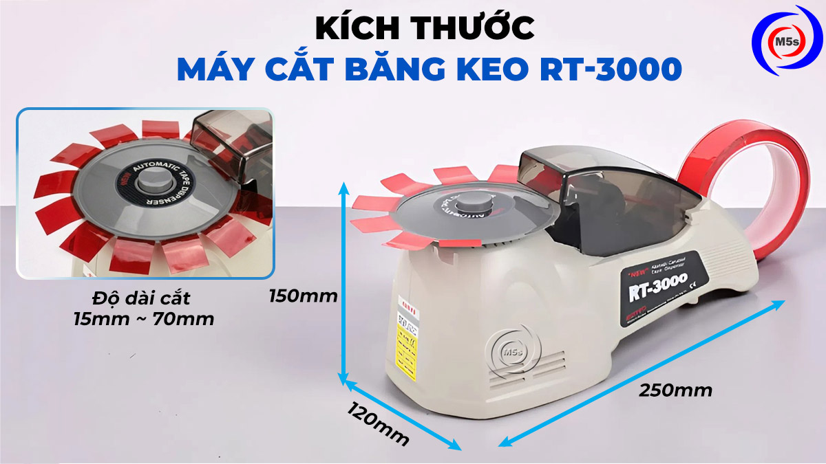 kích thước máy cắt băng keo RT-3000