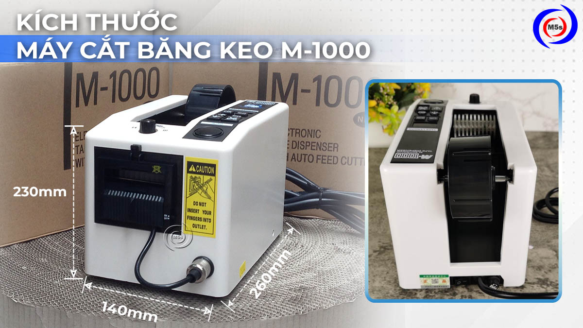 kích thước máy cắt băng keo M-1000