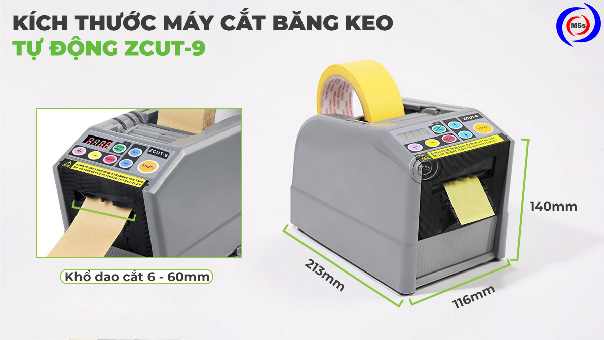 kích thước máy cắt băng keo tự động ZCUT-9