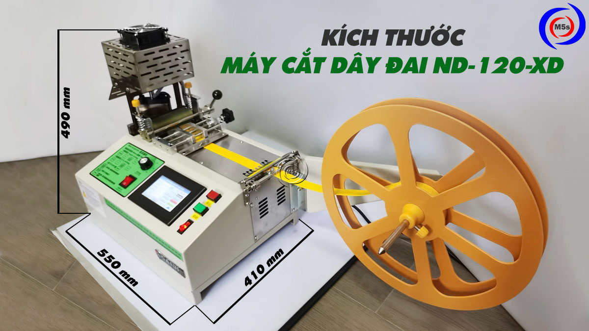 Kích thước máy cắt dây đai xéo góc ND-120-XD