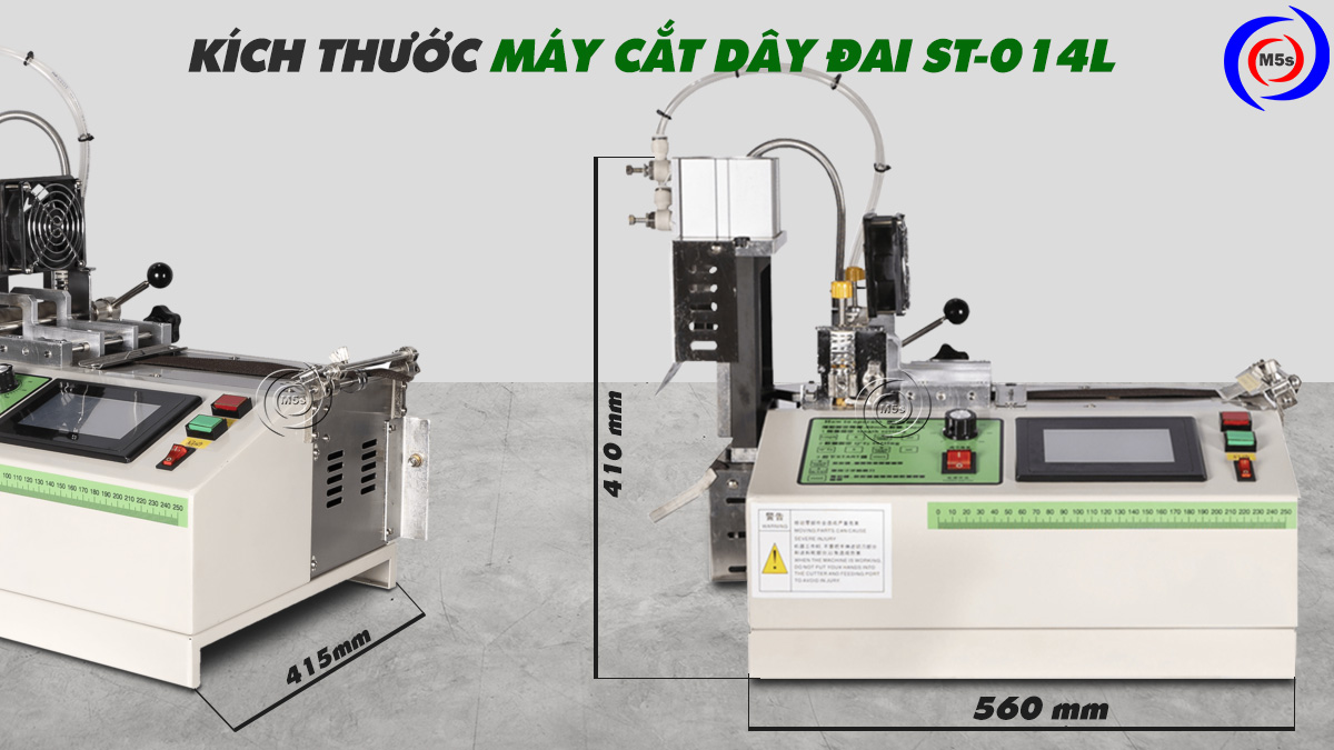 Kích thước máy cắt dây đai st-014l