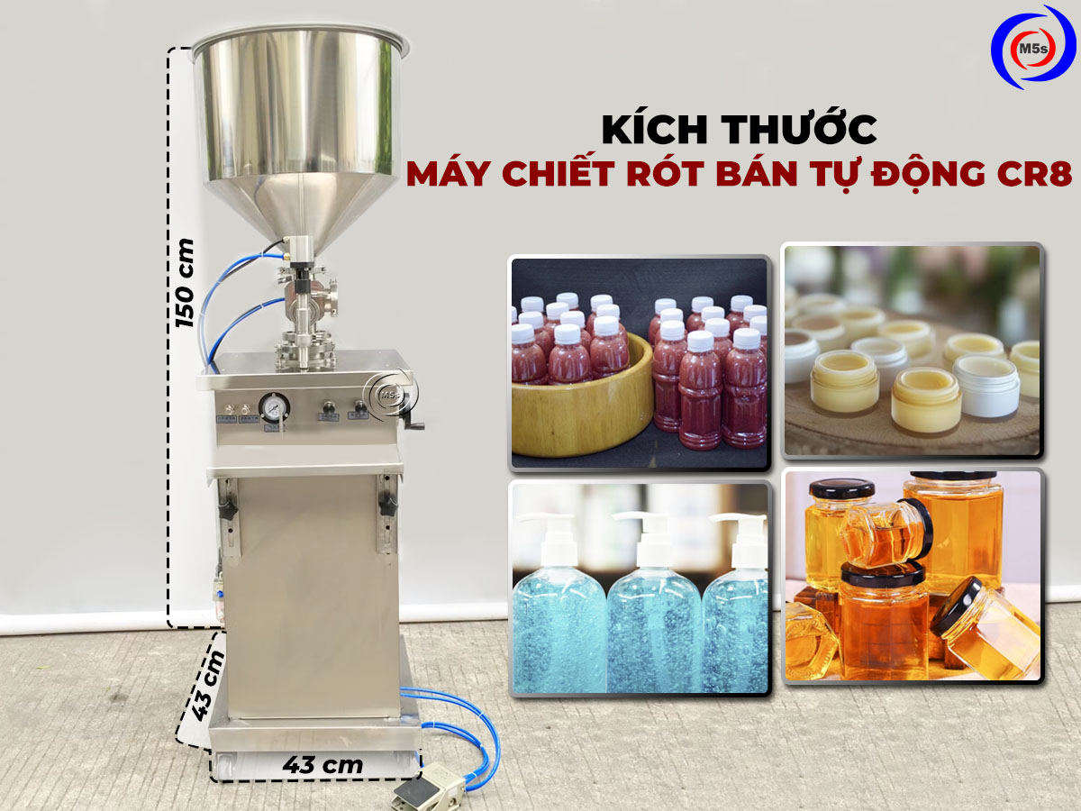 Kích thước máy chiết rót bán tự động CR8