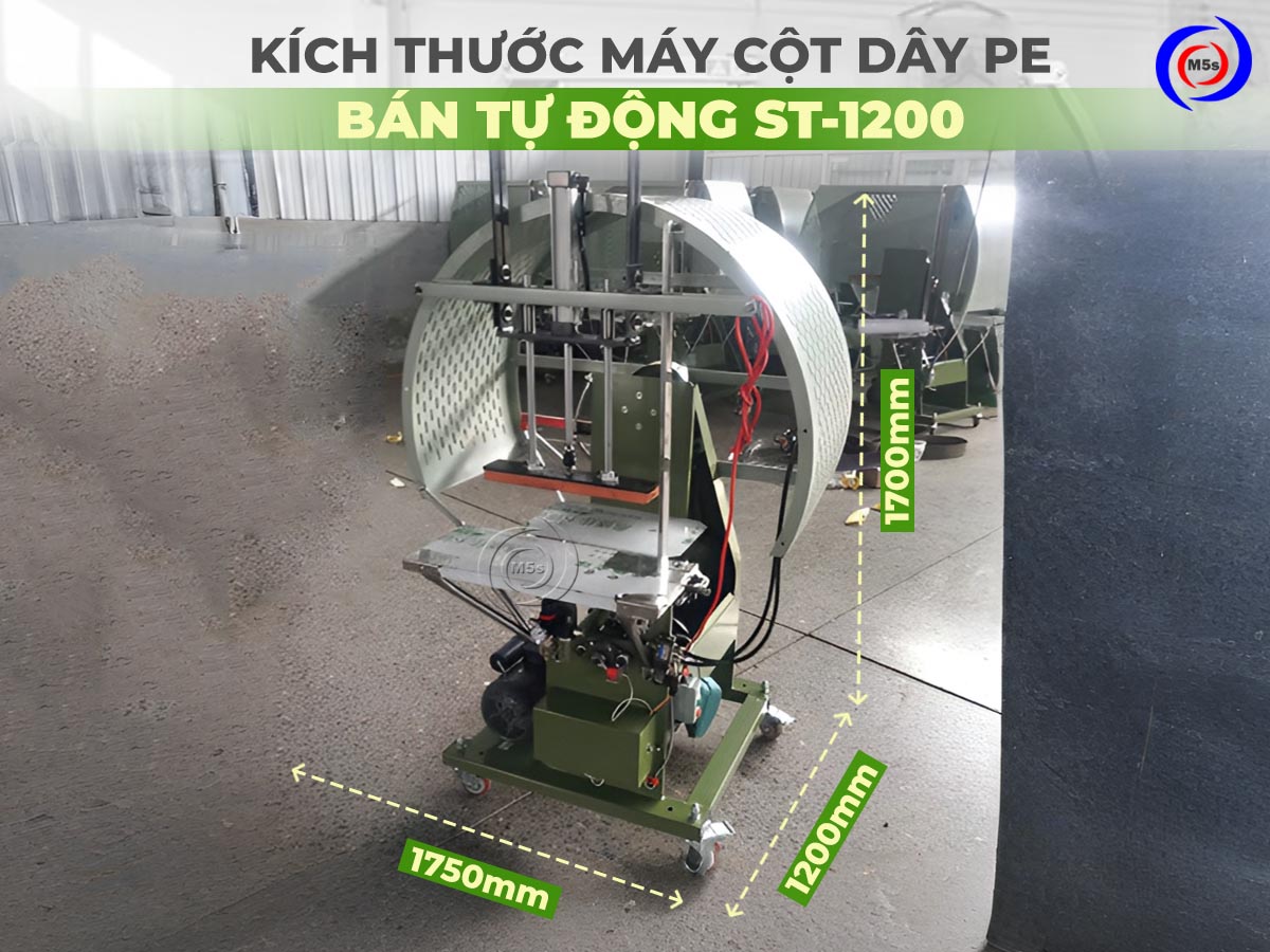 Kích thước máy cột dây PE bán tự động ST-1200