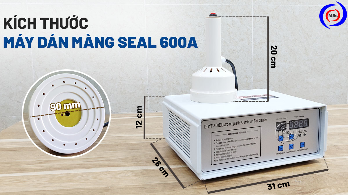 Kích thước máy dán màng seal nhôm 600a