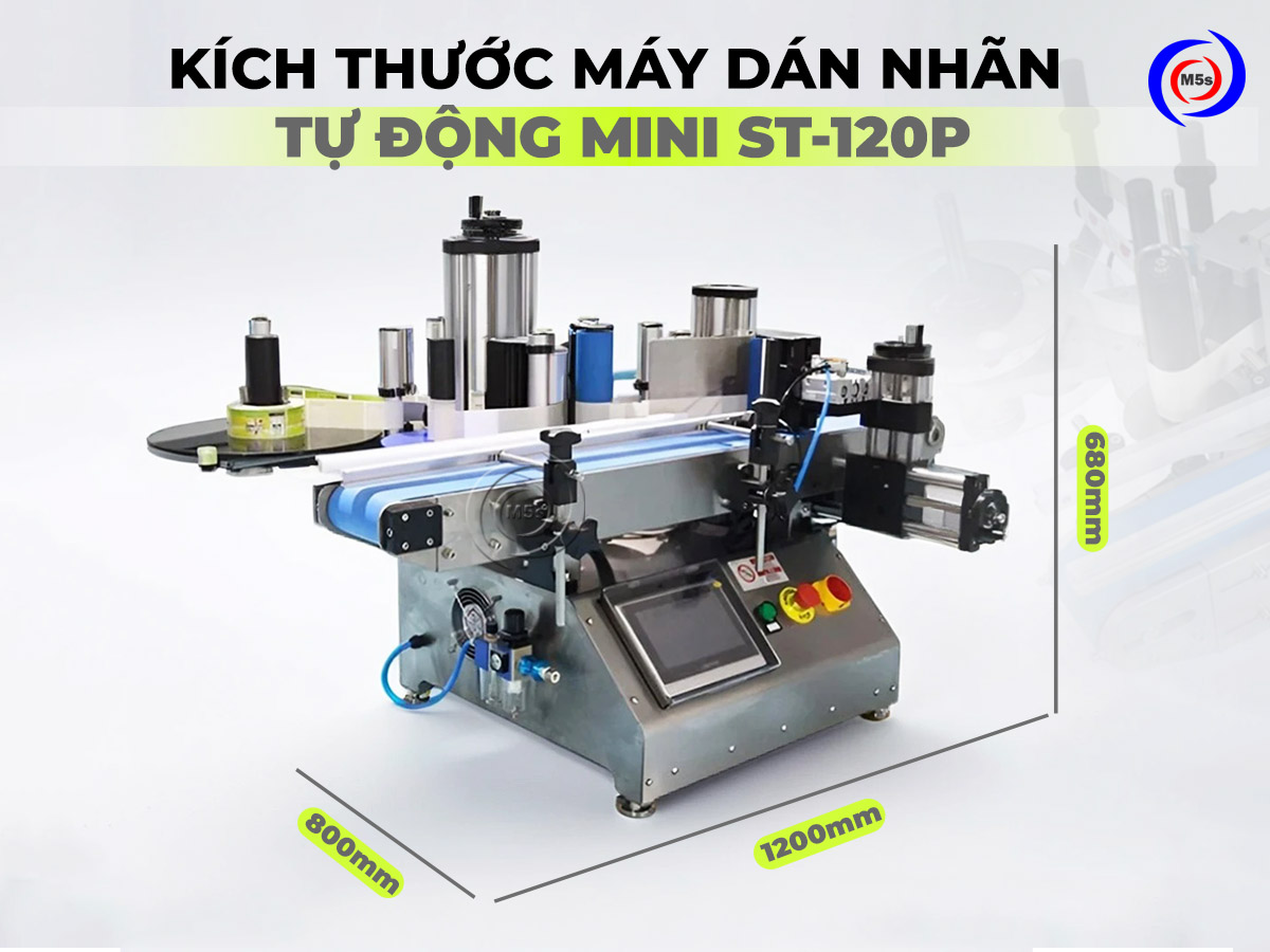 Kích thước máy dán tem nhãn tự động mini ST-120P