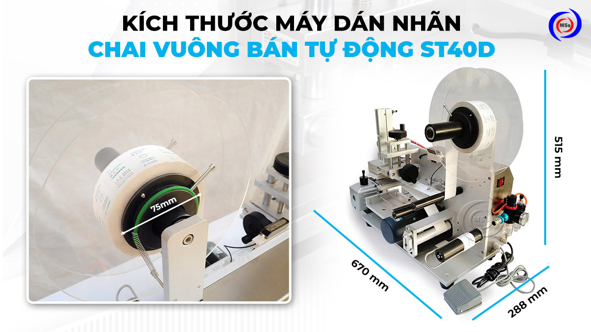 Kích thước máy dán tem nhãn chai dẹp ST-40D