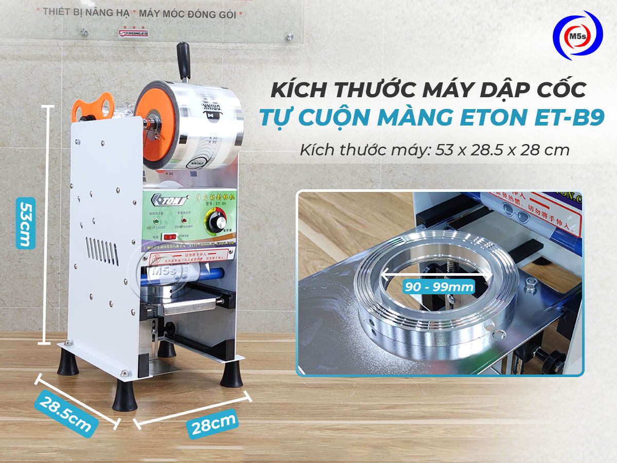 Kích thước Máy dập cốc tự cuộn màng ETON B9