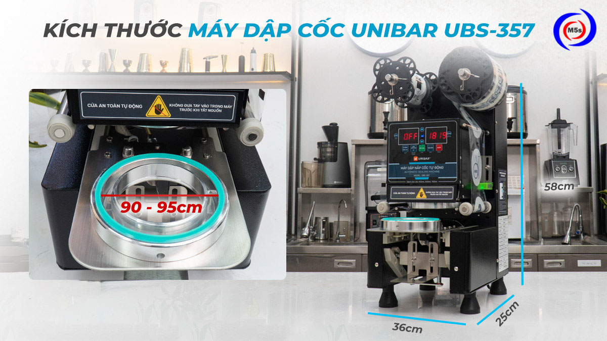 Kích thước Máy dập nắp cốc tự động Unibar UBS-357