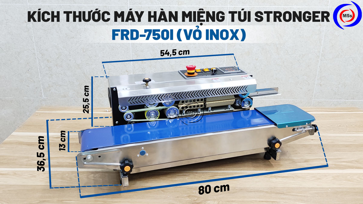 Kích thước máy hàn túi liên tục Stronger FRD-750I