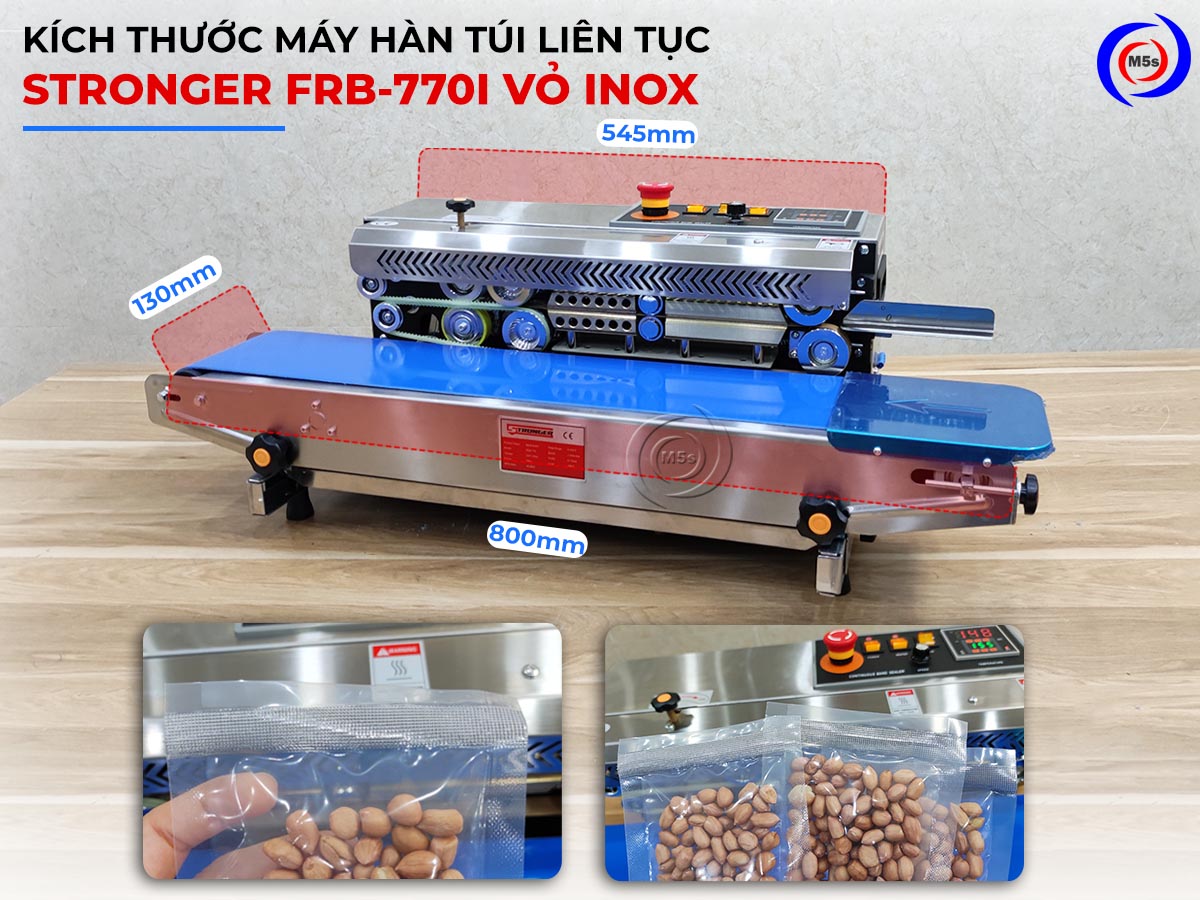 kích thước máy hàn miệng túi liên tục FRB-770I vỏ inox