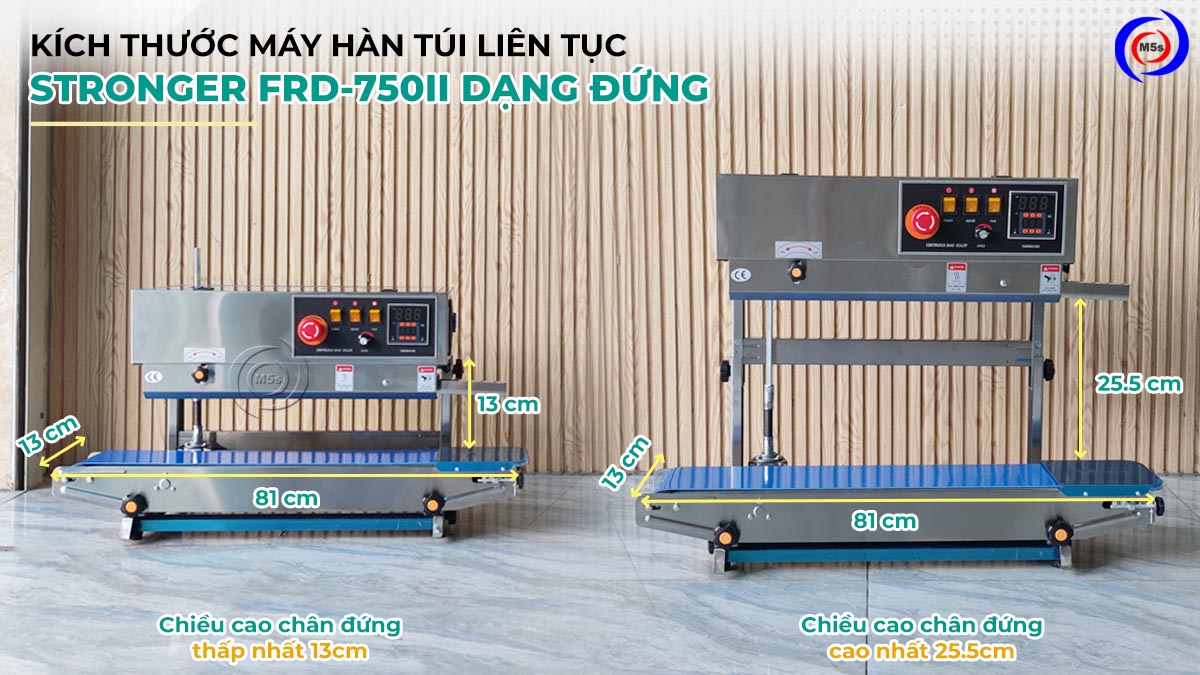 Kích thước máy hàn miệng túi dạng đứng Stronger FRD-750II