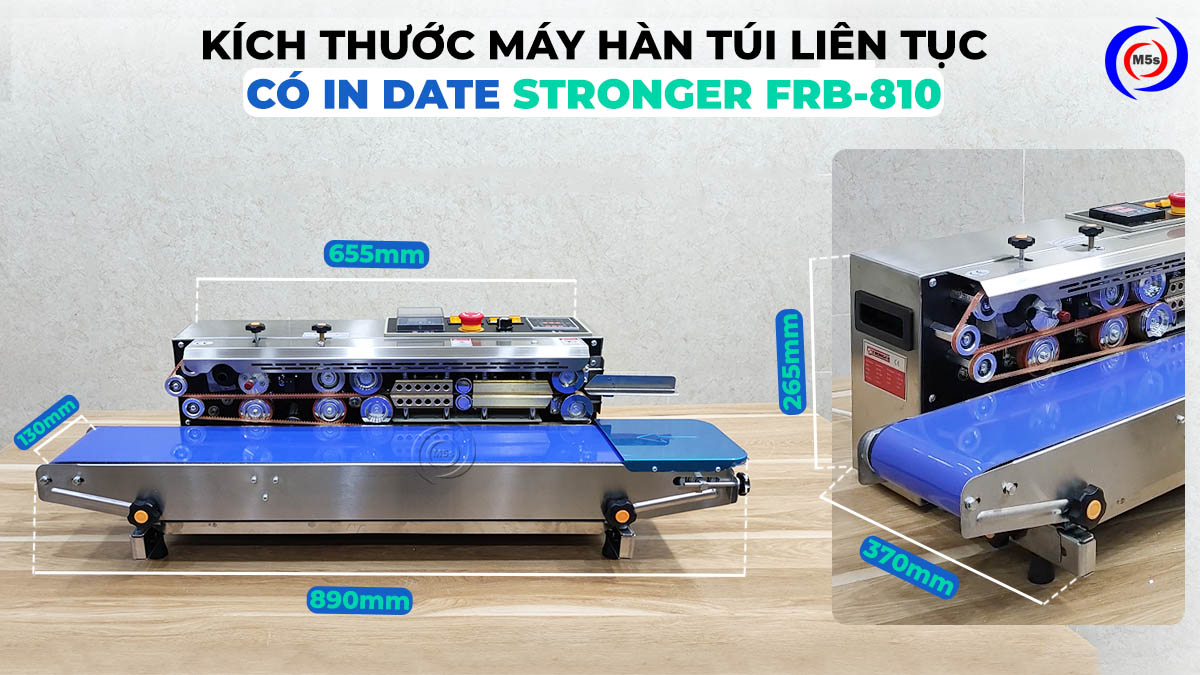 Kích thước máy hàn túi liên tục có in date Stronger FRD-810