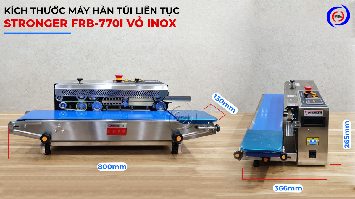 Kích thước máy hàn túi liên tục Stronger FRB-770I vỏ inox