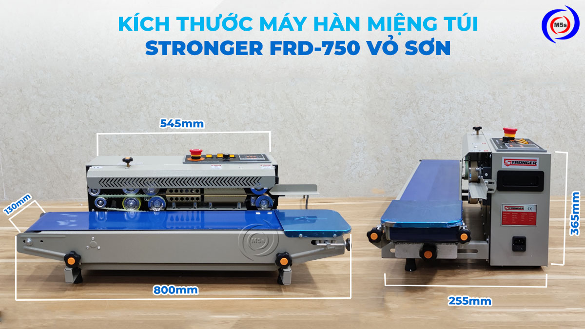 Kích thước máy hàn miệng túi Stronger FRD-750 vỏ sơn