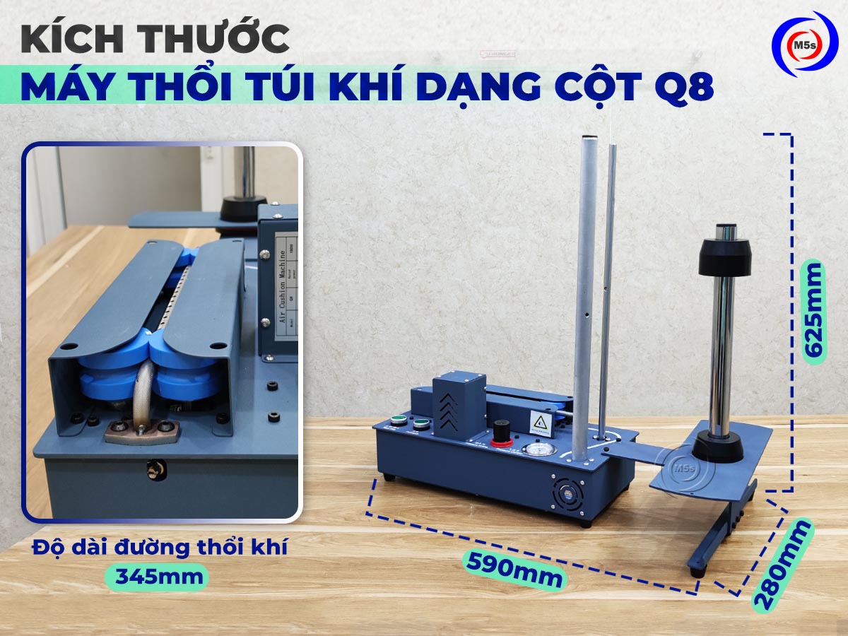 Kích thước máy thổi túi khí dạng cột Q8