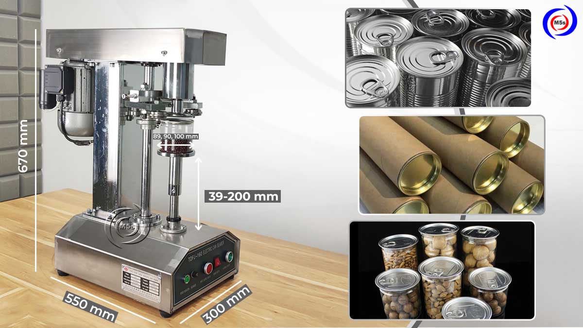 Kích thước máy viền mí lon TDFJ-160 Inox