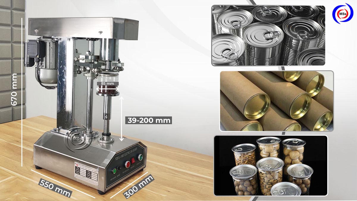 Kích thước máy đóng nắp lon bán tự động TDFJ-160