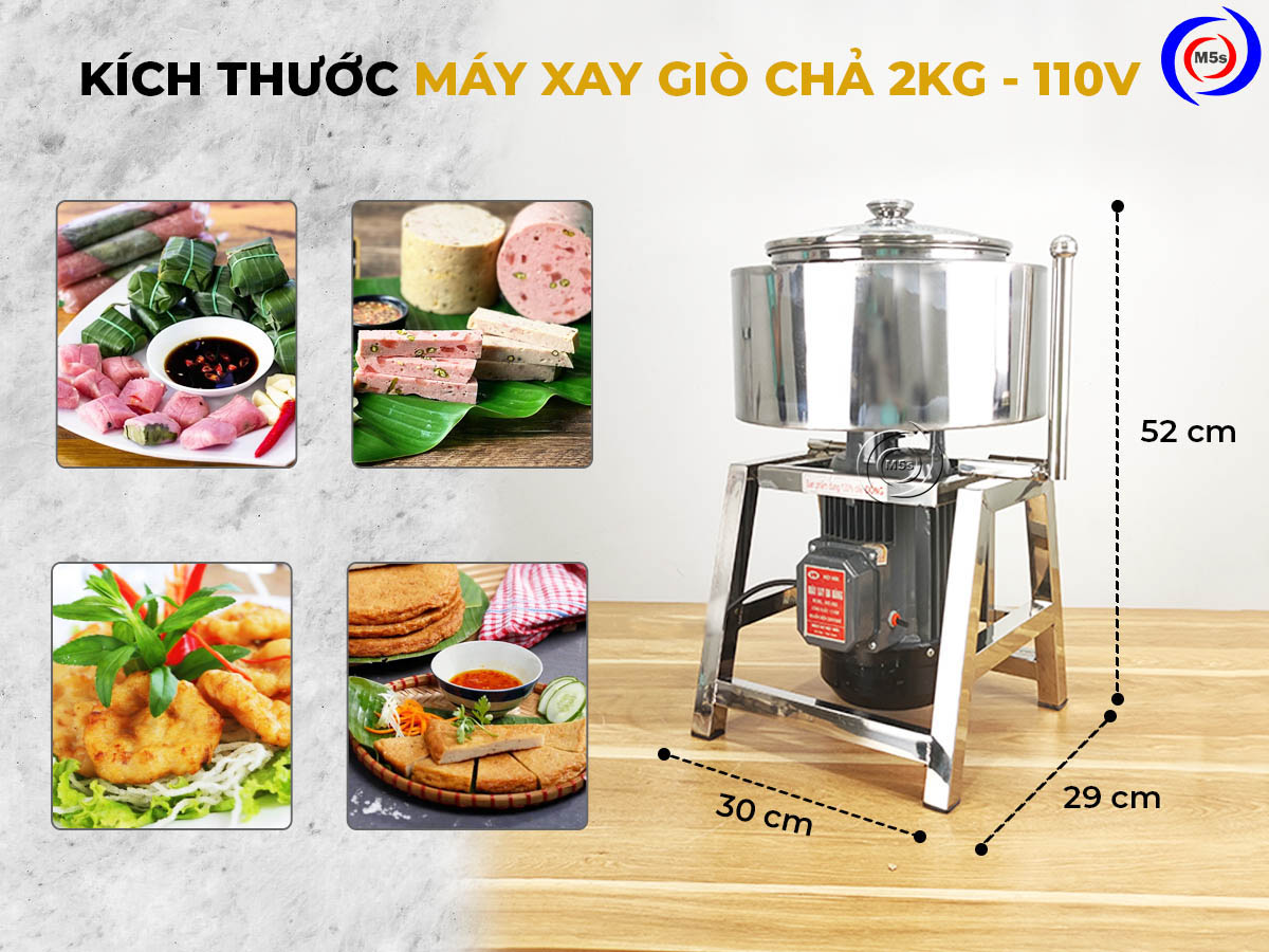 Kích thước máy xay giò chả 2kg 110V