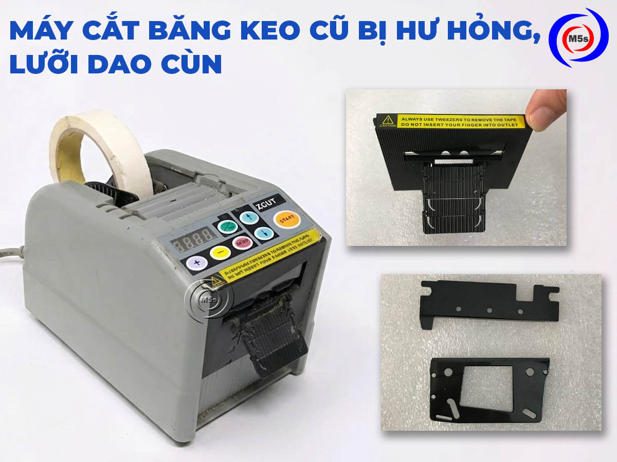 máy cắt băng keo cũ bị hư hỏng, lưỡi dao cùn