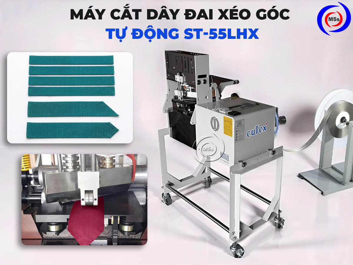 máy cắt dây đai xéo góc tự động ST-55LHX máy cắt dây đai xéo góc tự động ST-55LHX