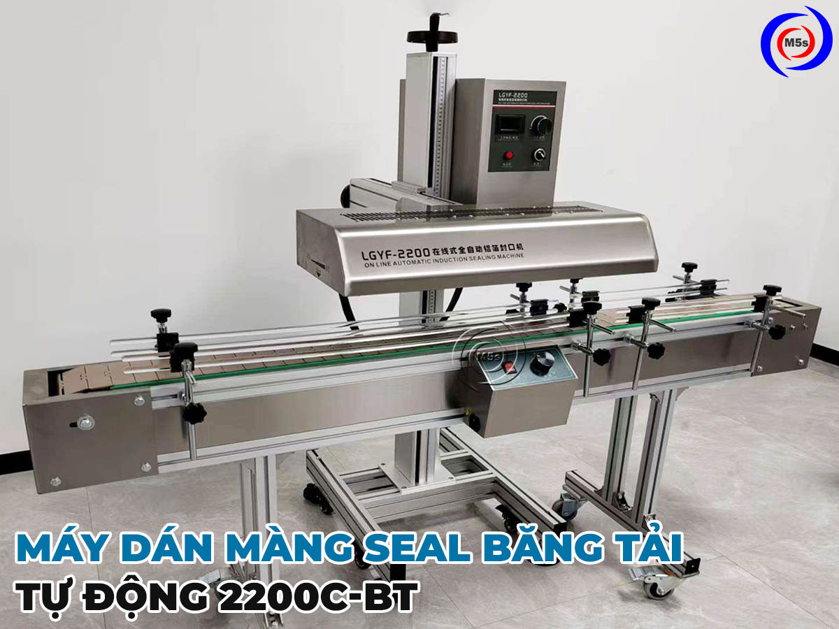 máy dán màng seal 2200C-BT kết hợp băng tải tự động