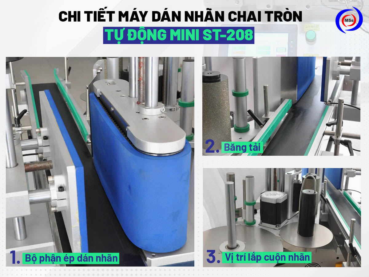 máy dán nhãn decal chai tròn tự động mini ST-208 máy dán nhãn decal chai tròn tự động mini ST-208