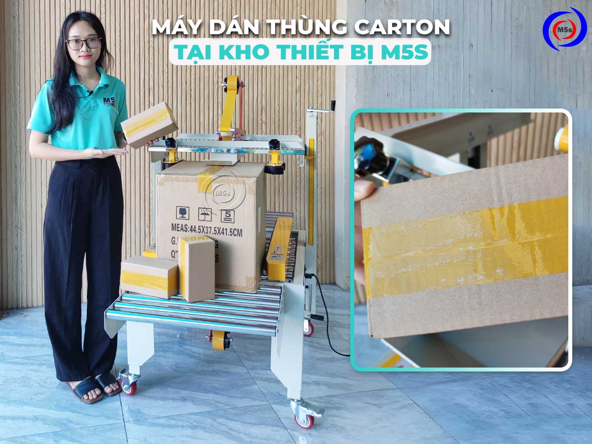 Máy dán thùng carton tại kho Thiết bị M5s