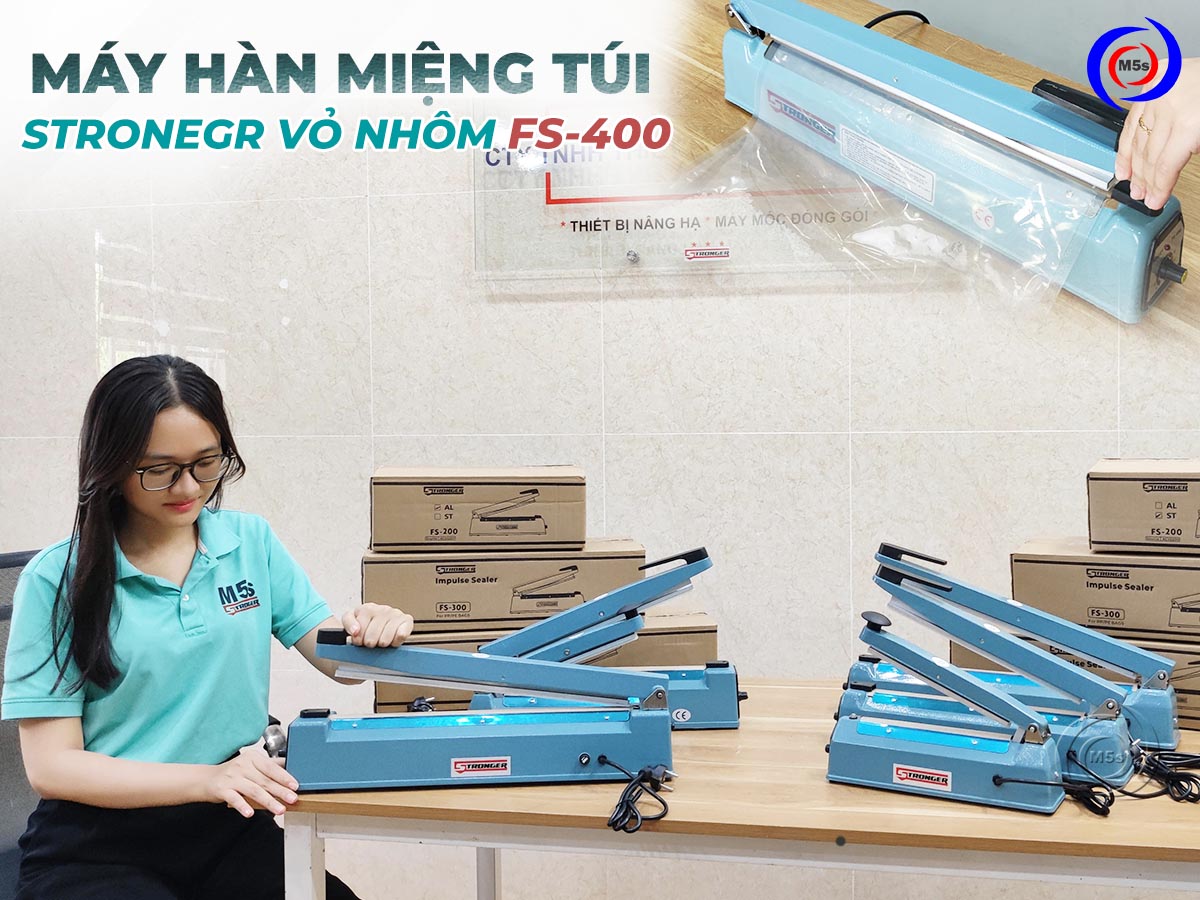 máy dán miệng túi dập tay Stronger FS-400 vỏ nhôm