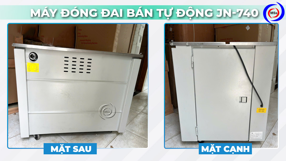 mặt sau và mặt cạnh của máy đóng đai JN-740