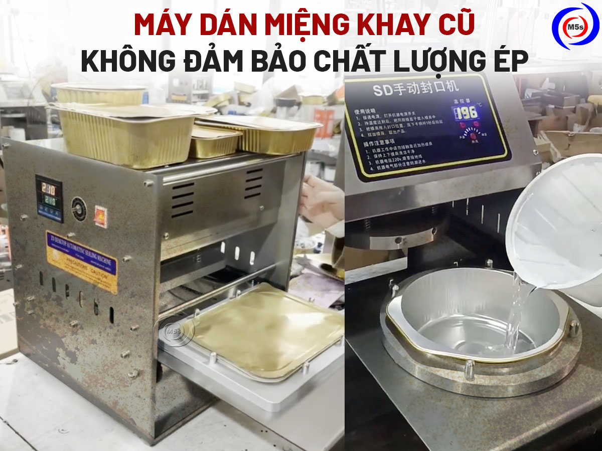 máy ép miệng khay nhôm cũ