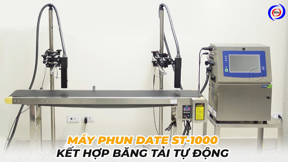 Máy phun date ST-1000 kết hợp băng tải tự động