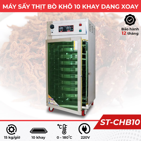 Máy sấy thịt bò khô 10 khay dạng xoay