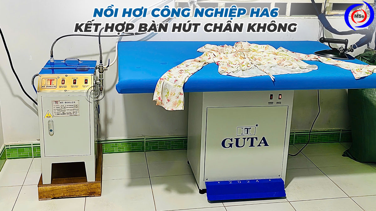 Nồi ủi hơi 6KW kết hợp với bàn hút và bàn ủi công nghiệp
