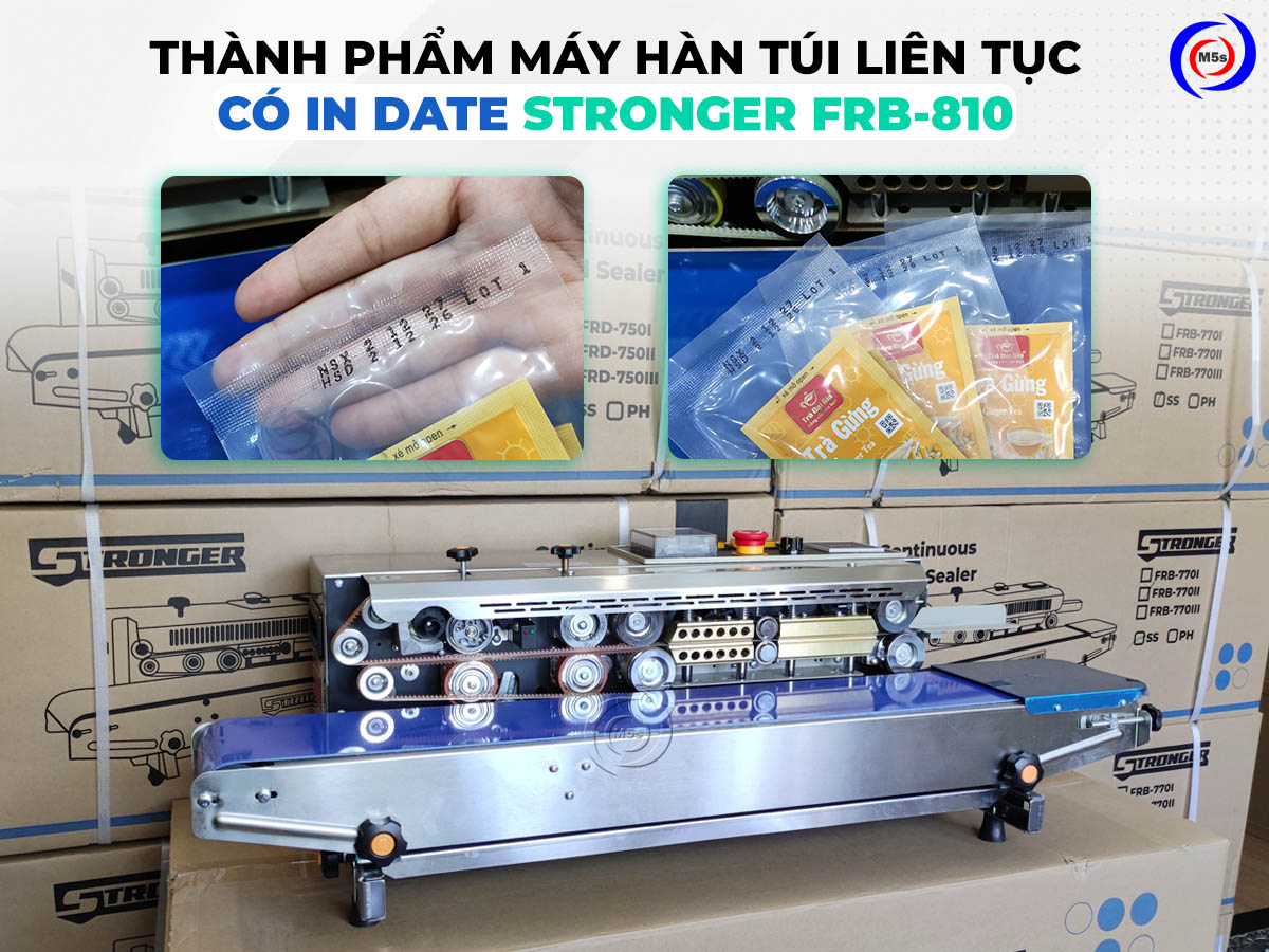Thành phẩm của máy hàn miệng túi có in date FRB-810