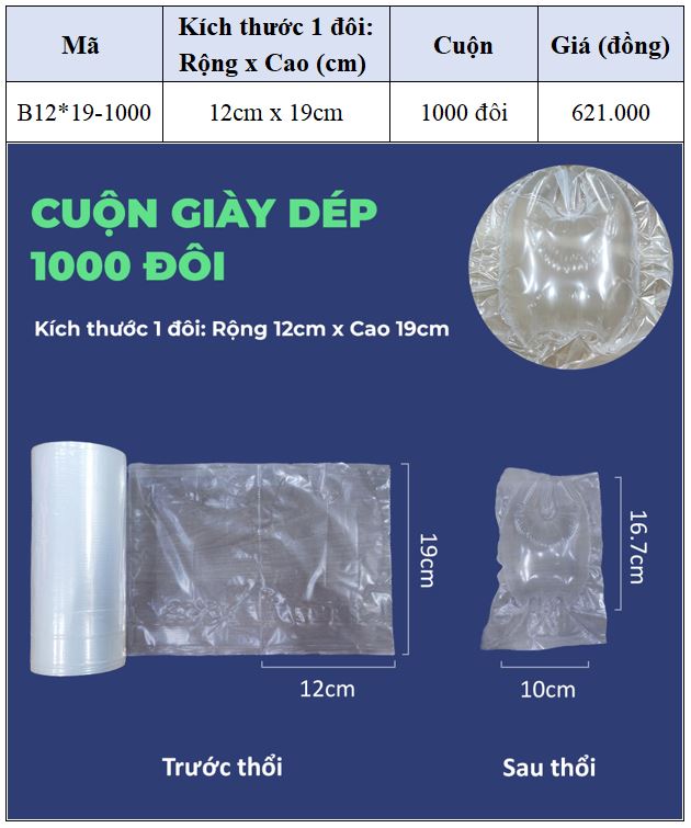 Bảng giá cuộn túi khí chèn giày dép