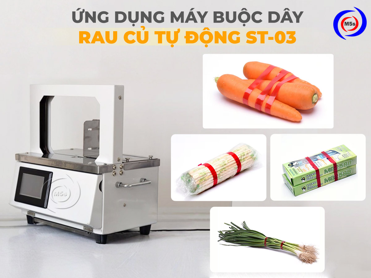 Ứng dụng máy buộc dây rau củ tự động ST-03
