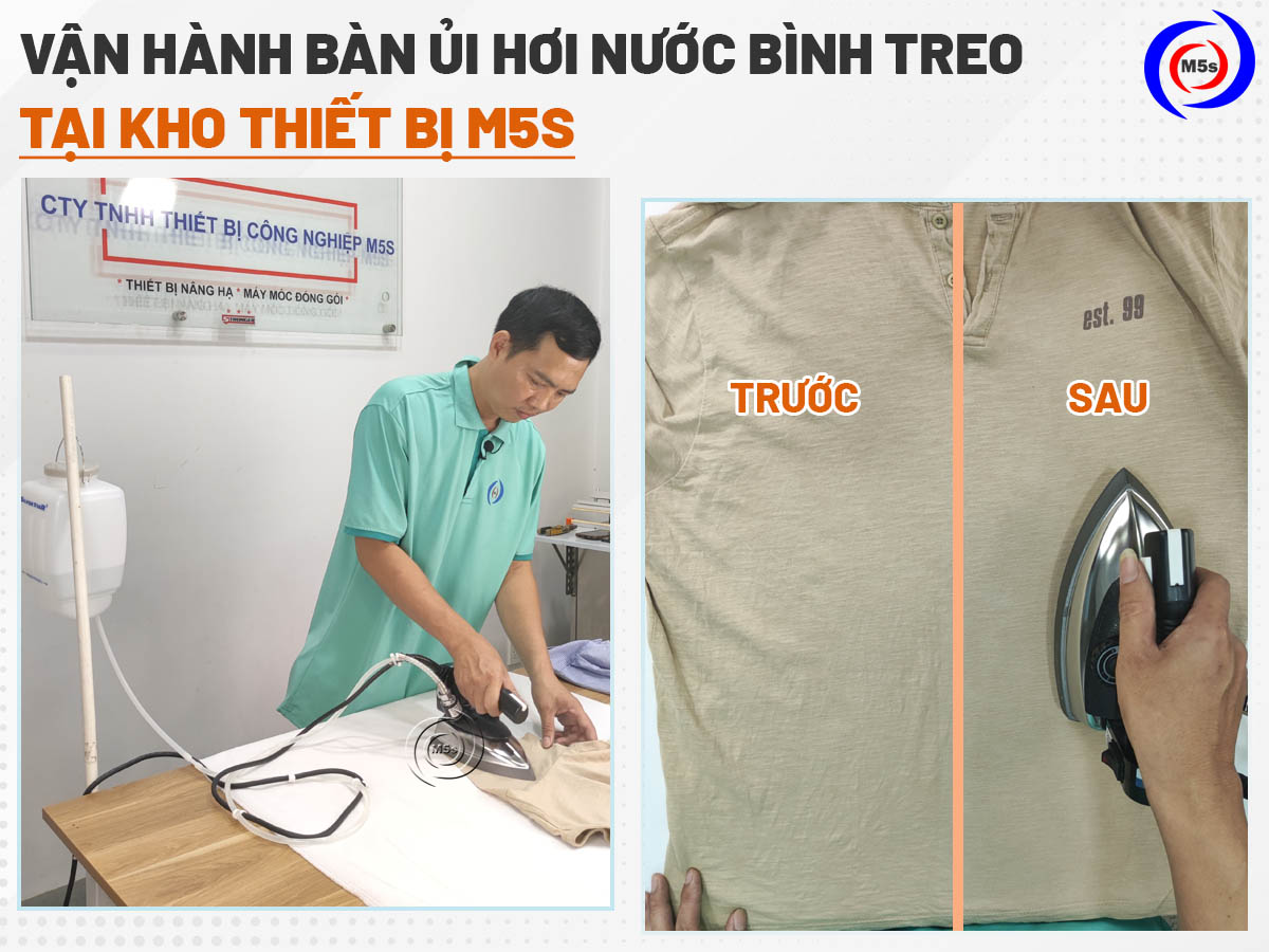 Nhân viên M5s vận hành bàn ủi bình nước treo Nhân viên M5s vận hành bàn ủi bình nước treo